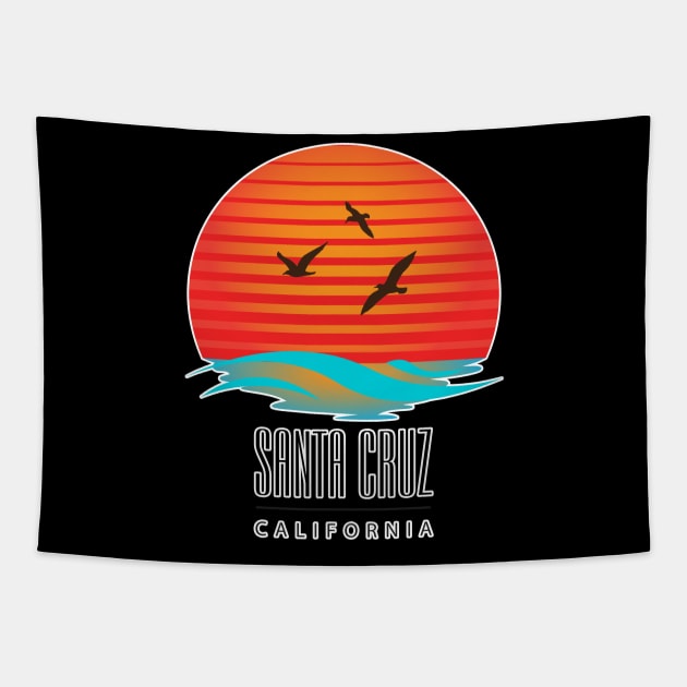 Santa Cruz Logo Sunset and Birds Tapestry by PauHanaDesign