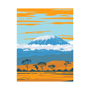 Mount Kilimanjaro Dormant Volcano in Tanzania the Highest Mountain in Africa WPA Poster Art T-Shirt