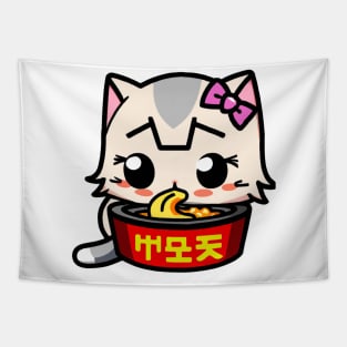 Cute cat eating ramen Tapestry