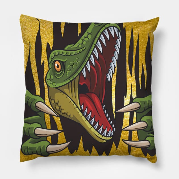 Dinosaur shooting illustration Pillow by Choulous79