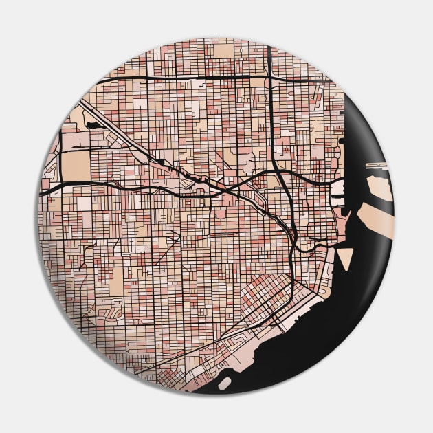 Miami Map Pattern in Soft Pink Pastels - Miami Map - Pin | TeePublic