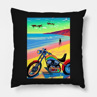 HIP GIRL ON BEACH WITH MOTORCYCLE RETRO Pillow