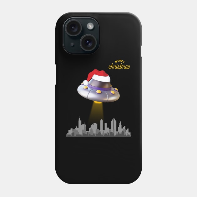 Alien Spaceship Wearing Santa Cap on Christmas Eve | UFO Sighting | Merry Christmas Phone Case by Cosmic Story Designer