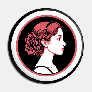 Pink, Black, and White Woman with Roses in Her Hair Pin