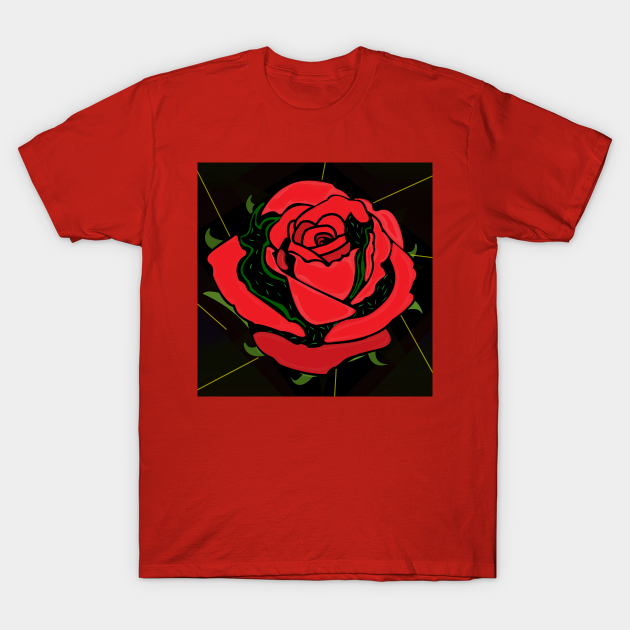 black shirt red roses