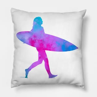 Surfer Girl Pink and Blue Pillow