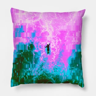 Surfer in the Ocean Glitch Art Pillow