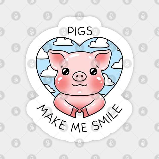 Pigs make me smile - Funny pig in heart with clouds Magnet by Nikamii