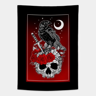 Crow with skull Tapestry