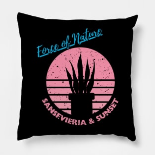 Force of Nature, Sansevieria, Snake plant, Retro Sunset, Vintage, Distressed Pillow