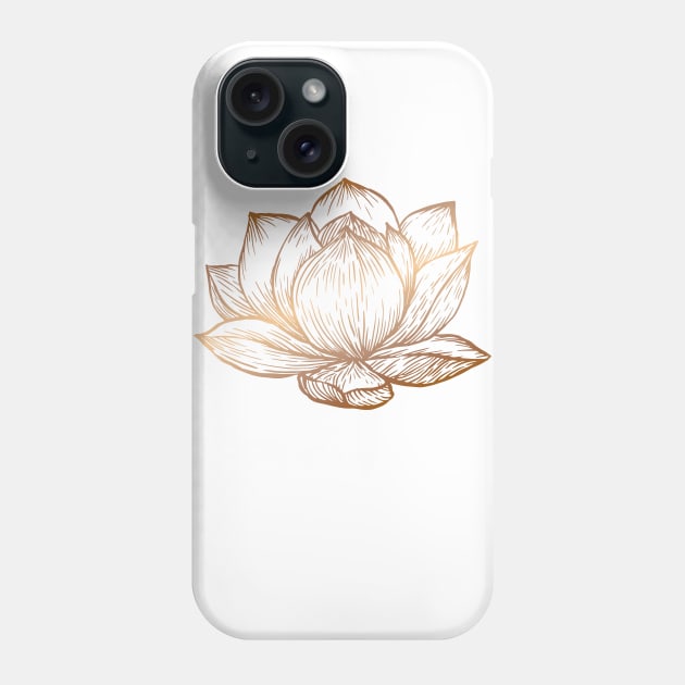 Golden Lotus Flower on White Phone Case by Cecilia Mok