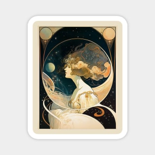 Girl In Space Art Nouveau Alphonse Mucha Inspired Design Magnet