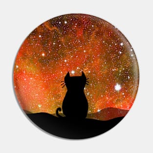 Cat in space - orange Pin