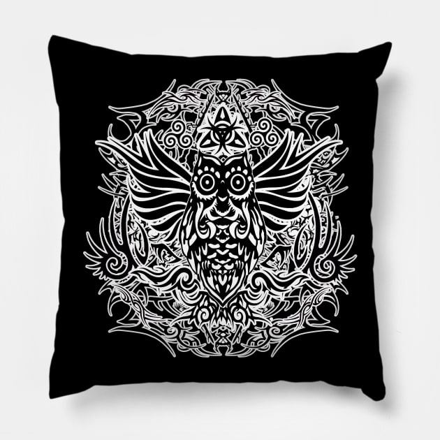 Tattoo Tribal Owl Pillow by valentinahramov