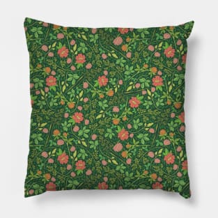Dog rose with clover among green herbs Pillow