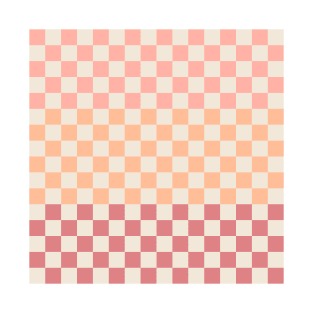 Checkered Peach Pink Pastel Blush Gradient Checked Pattern T-Shirt
