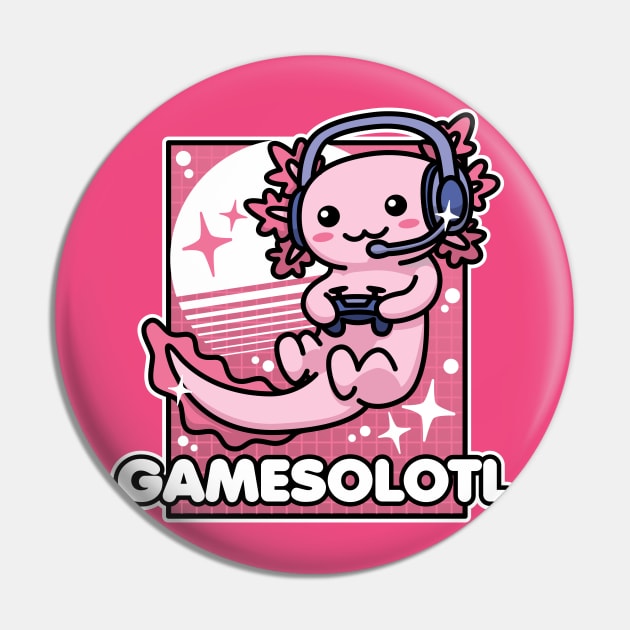 Gamesalotl Cute Kawaii Axolotl Gamer Pin by DetourShirts