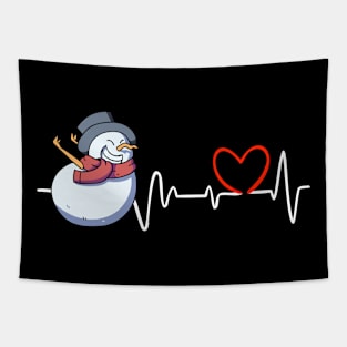 Heartbeat Christmas Snowman Face Funny Heart Frequency Tapestry