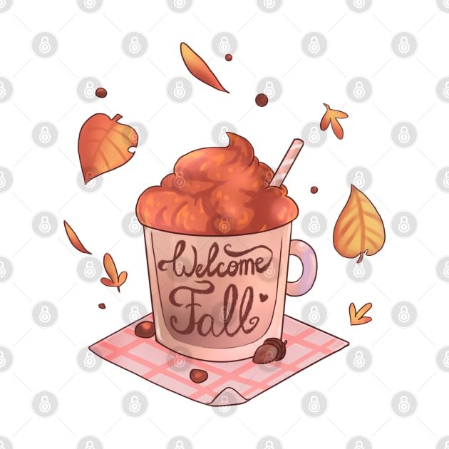 Hot autumn drink with colourful leafs by Itsacuteart