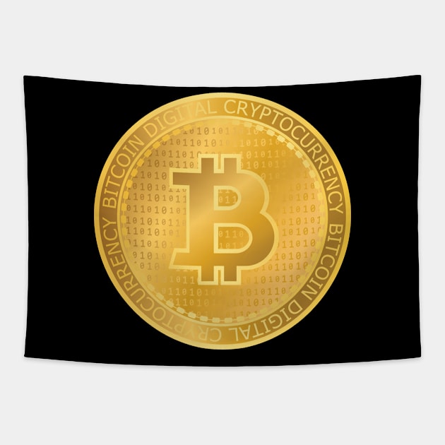 Golden Bitcoin Logo Crypto Merch Digital Currency BTC Tapestry by Popculture Tee Collection