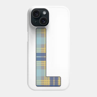 Monogram Letter L, Blue, Yellow and Grey Scottish Tartan Style Typography Design Phone Case