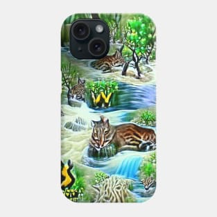 Abstract Wild Cats On Grass In Stream  A.I. Generated Phone Case