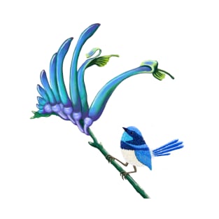 Blue Kangaroo Paw with Splendid Blue Wren T-Shirt