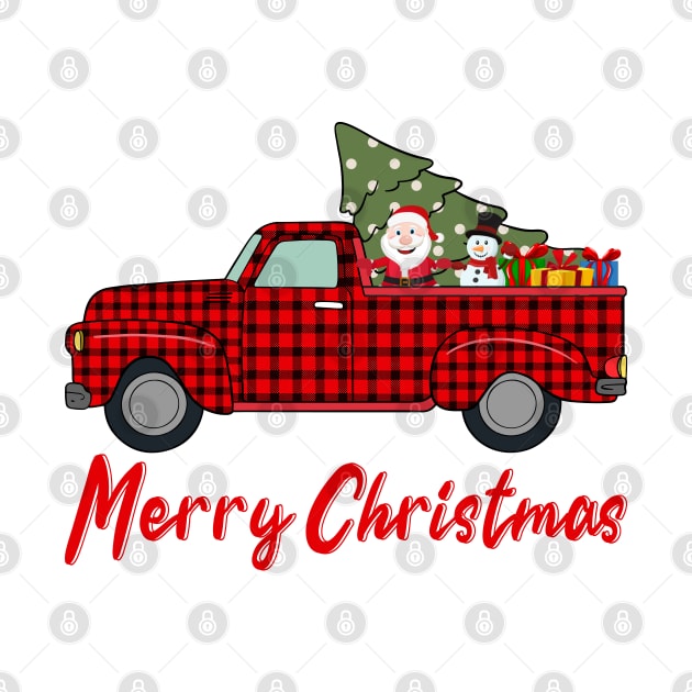 Merry Christmas Funny Buffalo Plaid Truck by DragonTees