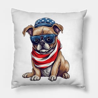 Patriotic Dog, 4th of July Design Pillow