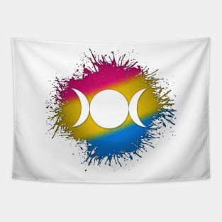 Paint Splatter Pansexual Pride Flag Triple Goddess Moon Tapestry