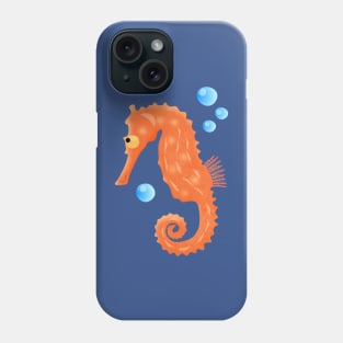 Cute orange seahorse bubbles cartoon illustration Phone Case