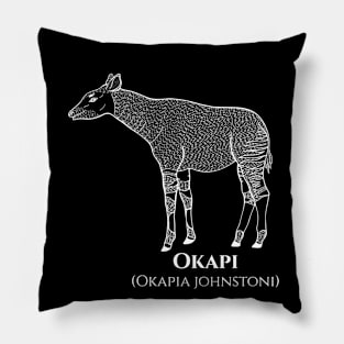 Okapi with Common and Scientific Names - white on black Pillow