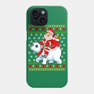 Santa Claus Riding Polar Bear Ugly Christmas Sweater Phone Case