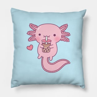 Cute Axolotl Loves Boba Tea Pillow