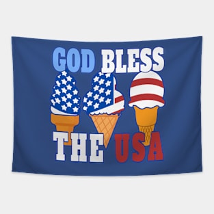 GOD BLESS THE USA ICE CREAM CONE DESIGN FOR 4TH OF JULY | Patriotic Conservative Christian Gifts Tapestry