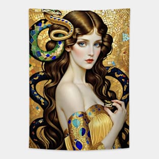 Gustav Klimt's Gilded Guardians: Inspired Snake Artistry Tapestry