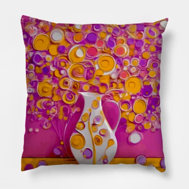 Pink and Gold Still Life Painting in a White Vase Pillow by bragova