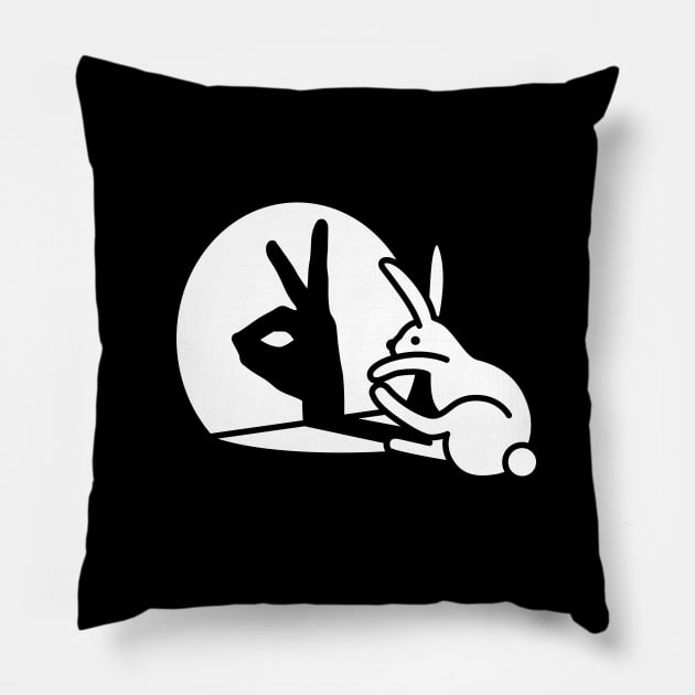 Funny Rabbit hand shadow projection bunny hare pop art Pillow by LaundryFactory