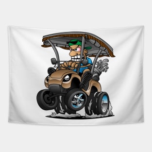 Funny Golf Cart Hotrod Golf Car Popping a Wheelie Cartoon Tapestry