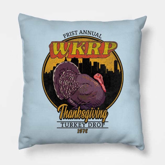 WKRP Turkey Drop IV Pillow by Draw One Last Breath Horror 