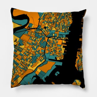 Jersey City Map Pattern in Orange & Teal Pillow