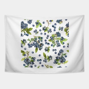 Watercolor blueberry on white Tapestry