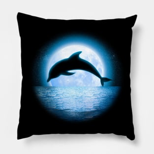 Dolphin Jumping in front of the Moon Pillow