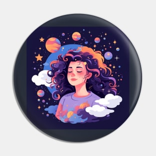 Woman with sweet dreams concept Young girl with galaxy and universe at hairs Pin