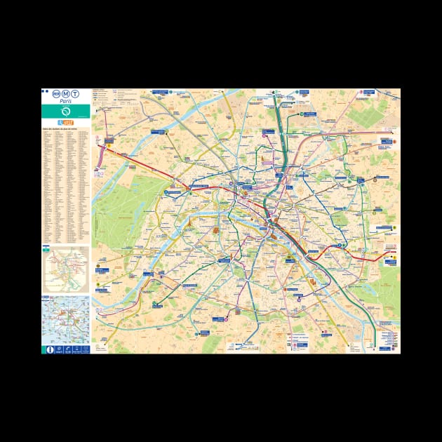 Paris Subway Map (with Streets) - France by Superfunky