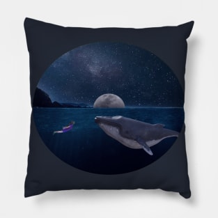 Whale and diving woman Pillow