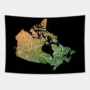 Colorful mandala art map of Canada with text in green and orange Tapestry