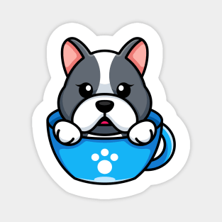 Cute dog on cup coffee cartoon Magnet