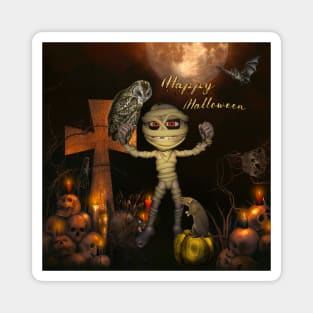 Funny halloween design with mummy, owl and pumpkin Magnet