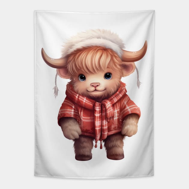 Christmas Baby Highland Cow #4 Tapestry by Chromatic Fusion Studio